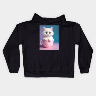 Adorable Pink Cat Illustration- Modern Digital Art Kids Hoodie